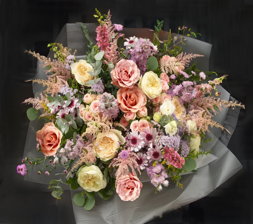 Romantic pastel roses flower bouquet