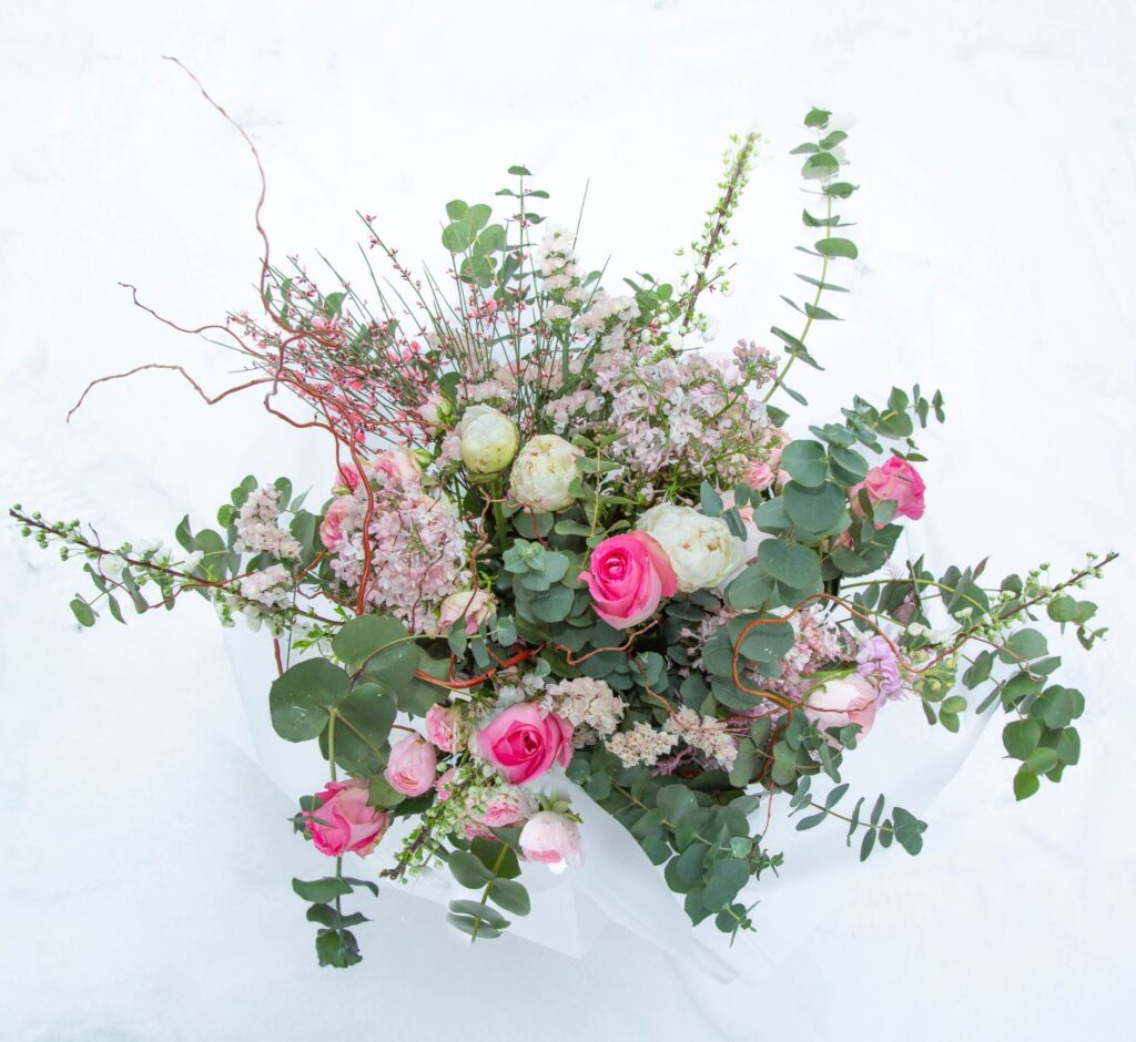Romantic garden style flower bouquet with garden flowers