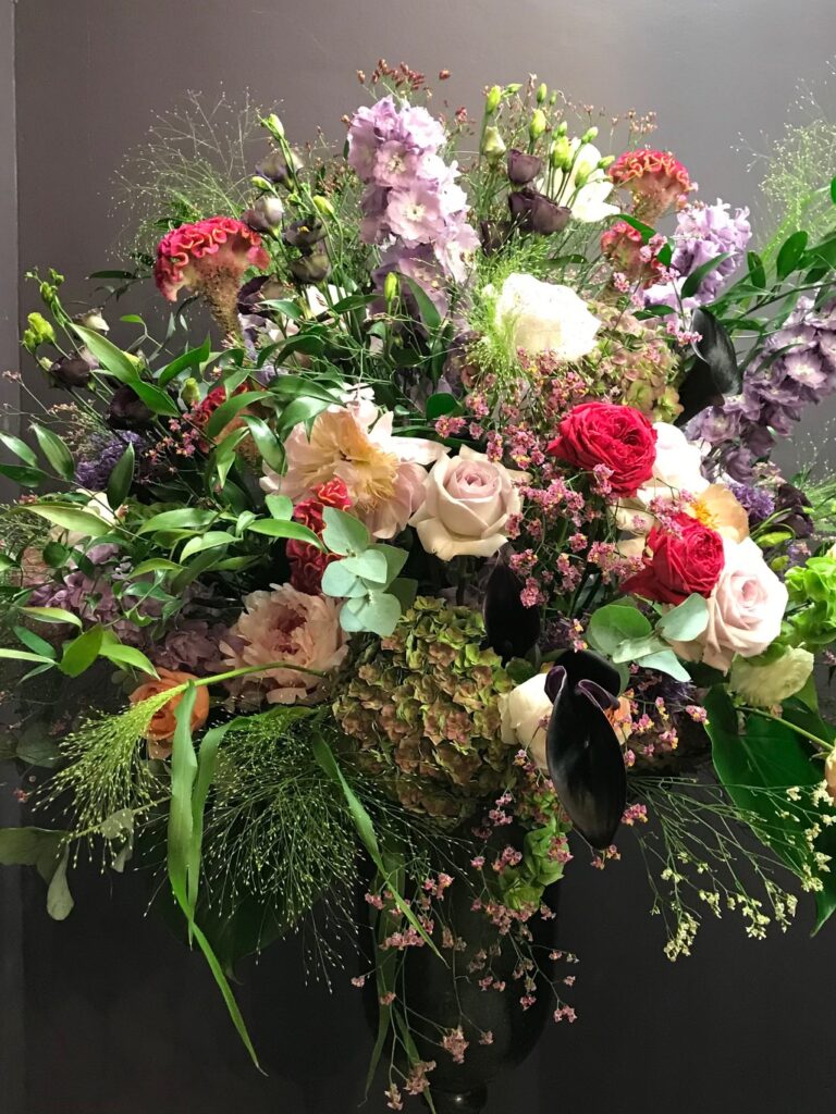 Romantic flower bouquet with garden flowers and roses