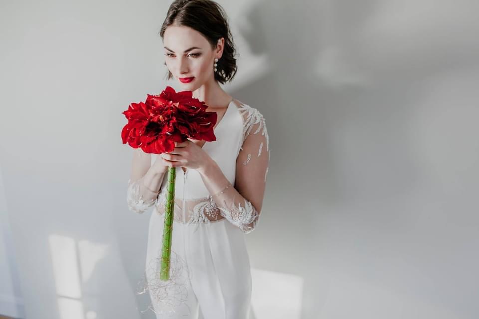 Wedding bouquet with red representative flowers